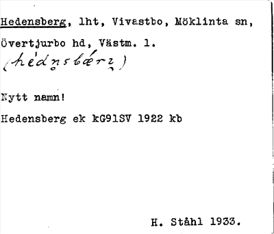 Bild på arkivkortet för arkivposten Hedensberg