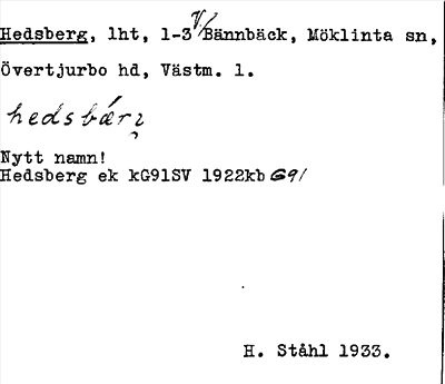 Bild på arkivkortet för arkivposten Hedsberg
