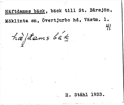 Bild på arkivkortet för arkivposten Häftdamms bäck