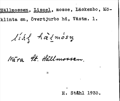 Bild på arkivkortet för arkivposten Hällmossen, Lissel