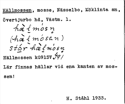 Bild på arkivkortet för arkivposten Hällmossen