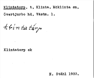 Bild på arkivkortet för arkivposten Klintatorp