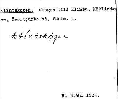 Bild på arkivkortet för arkivposten Klintskogen