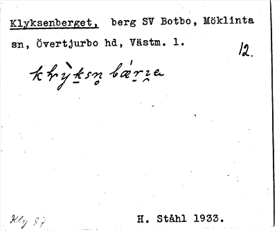 Bild på arkivkortet för arkivposten Klyksenberget