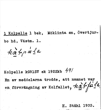 Bild på arkivkortet för arkivposten Kolpelle