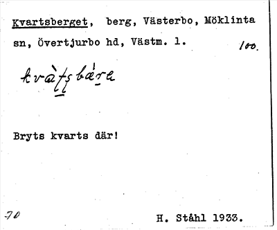 Bild på arkivkortet för arkivposten Kvartsberget
