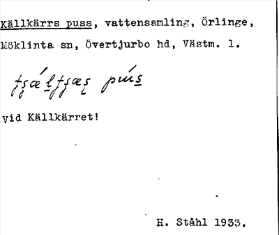 Bild på arkivkortet för arkivposten Källkärrs puss