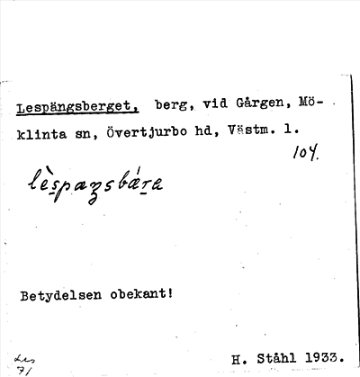 Bild på arkivkortet för arkivposten Lespängsberget