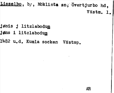 Bild på arkivkortet för arkivposten Lisselbo