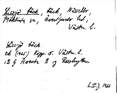 Bild på arkivkortet för arkivposten Lissjö bäck