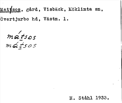 Bild på arkivkortet för arkivposten Matsos