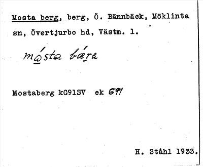 Bild på arkivkortet för arkivposten Mosta berg