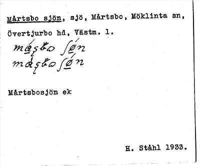 Bild på arkivkortet för arkivposten Mårtsbo sjön