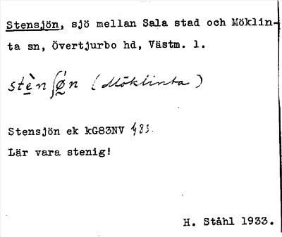 Bild på arkivkortet för arkivposten Stensjön