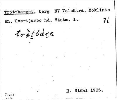 Bild på arkivkortet för arkivposten Tröttberget