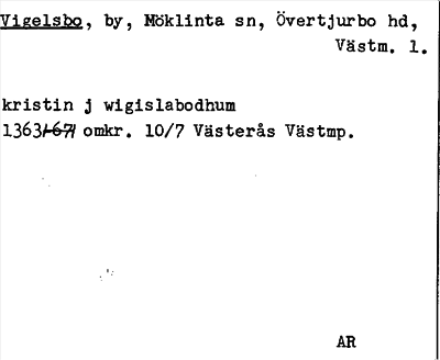 Bild på arkivkortet för arkivposten Vigelsbo