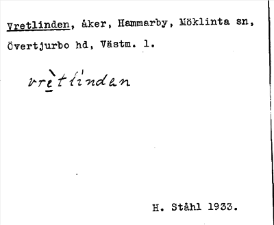 Bild på arkivkortet för arkivposten Vretlinden
