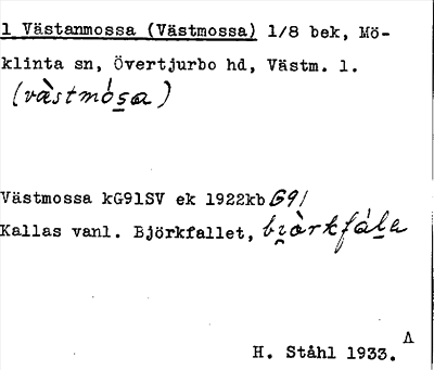 Bild på arkivkortet för arkivposten Västanmossa (Västmossa)