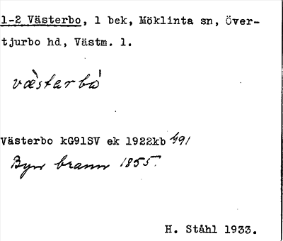 Bild på arkivkortet för arkivposten Västerbo