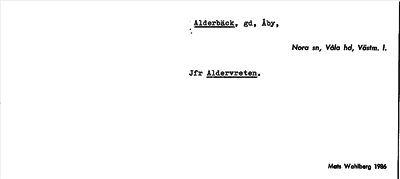 Bild på arkivkortet för arkivposten Alderbäck, jfr Aldervreten