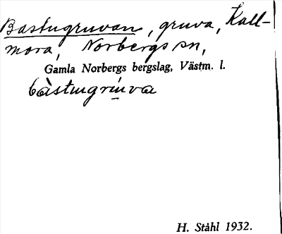 Bild på arkivkortet för arkivposten Bastugruvan