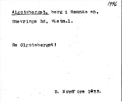 Bild på arkivkortet för arkivposten Algotsberget