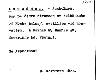 Bild på arkivkortet för arkivposten Aspudden