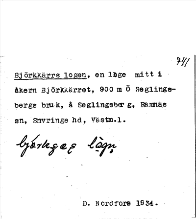 Bild på arkivkortet för arkivposten Björkkärrs logen