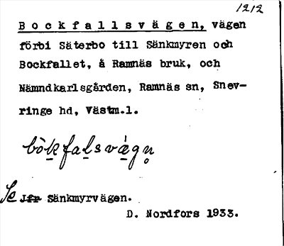 Bild på arkivkortet för arkivposten Bockfallsvägen