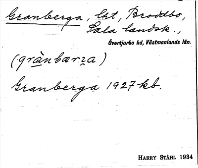 Bild på arkivkortet för arkivposten Granberga