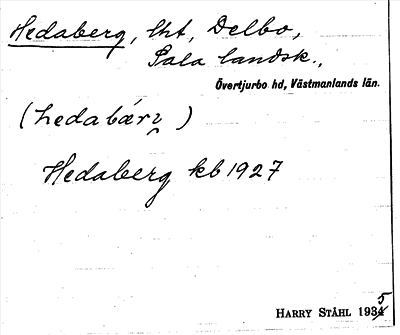 Bild på arkivkortet för arkivposten Hedaberg