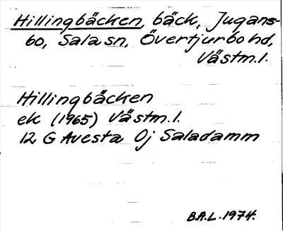 Bild på arkivkortet för arkivposten Hillingbäcken
