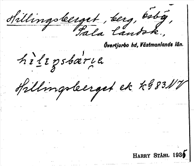 Bild på arkivkortet för arkivposten Hillingsberget