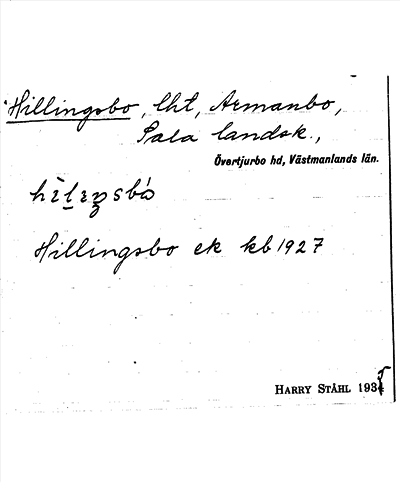 Bild på arkivkortet för arkivposten Hillingsbo