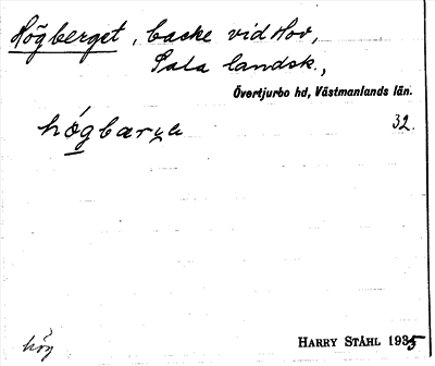 Bild på arkivkortet för arkivposten Högberget