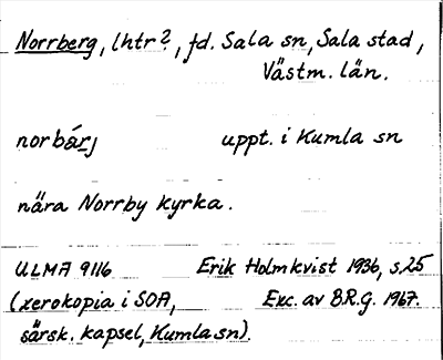 Bild på arkivkortet för arkivposten Norrberg