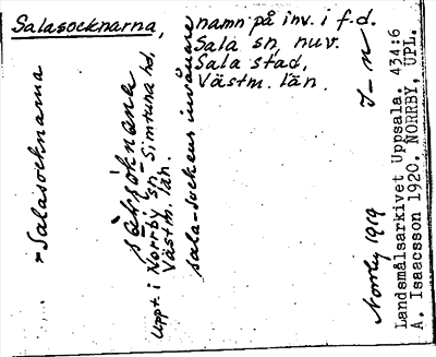 Bild på arkivkortet för arkivposten Salasocknarna