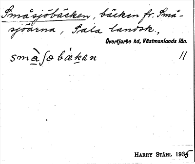 Bild på arkivkortet för arkivposten Småsjöbäcken