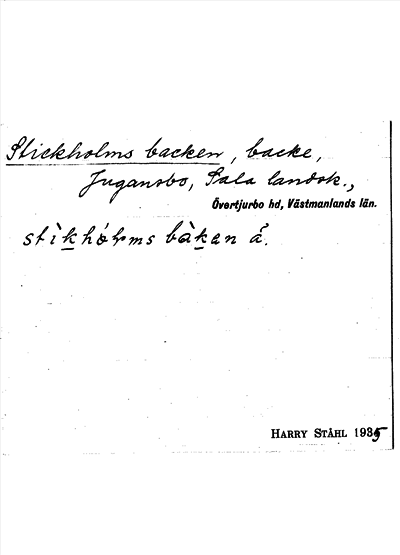 Bild på arkivkortet för arkivposten Stickholms backen
