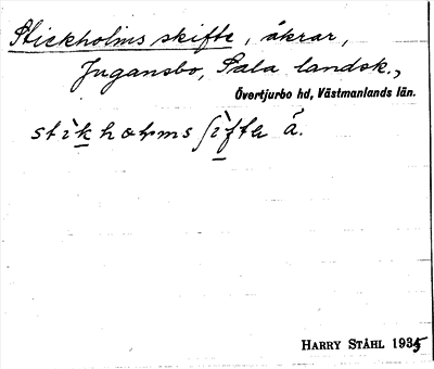 Bild på arkivkortet för arkivposten Stickholms skifte