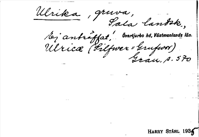 Bild på arkivkortet för arkivposten Ulrika
