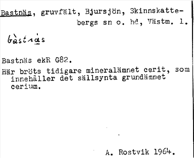 Bild på arkivkortet för arkivposten Bastnäs