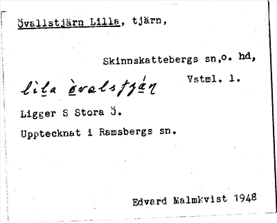 Bild på arkivkortet för arkivposten Övallstjärn, Lilla