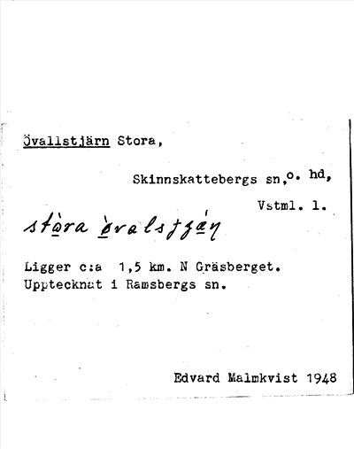 Bild på arkivkortet för arkivposten Övallstjärn, Stora