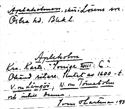 Bild på arkivkortet för arkivposten Aplaholmen