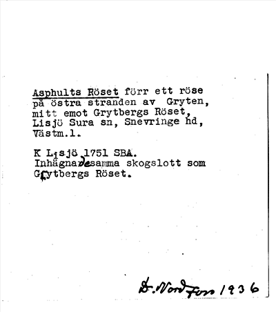 Bild på arkivkortet för arkivposten Asphults Röset