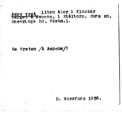 Bild på arkivkortet för arkivposten Asps vret