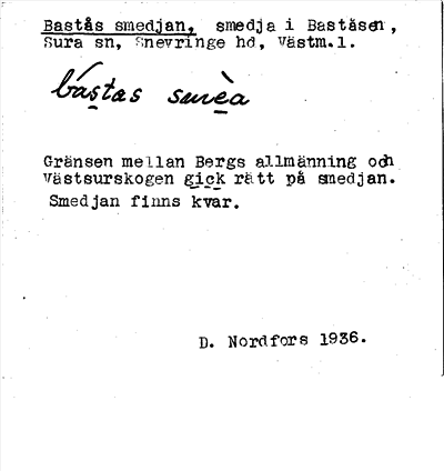 Bild på arkivkortet för arkivposten Bastås smedjan