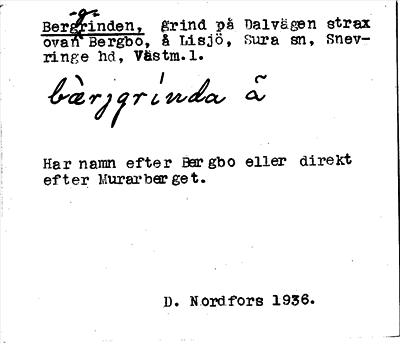 Bild på arkivkortet för arkivposten Berggrinden