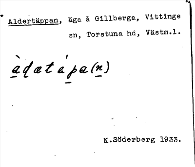 Bild på arkivkortet för arkivposten Aldertäppan